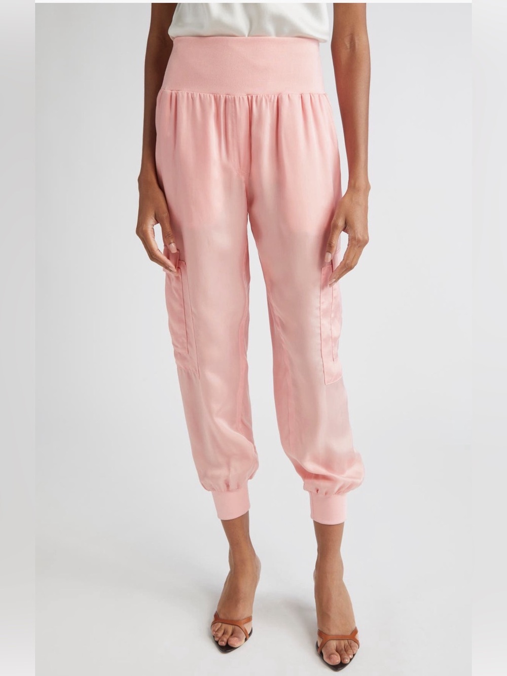 cinq a sept Giles cuprocrop Blush Satin Jogger Pants